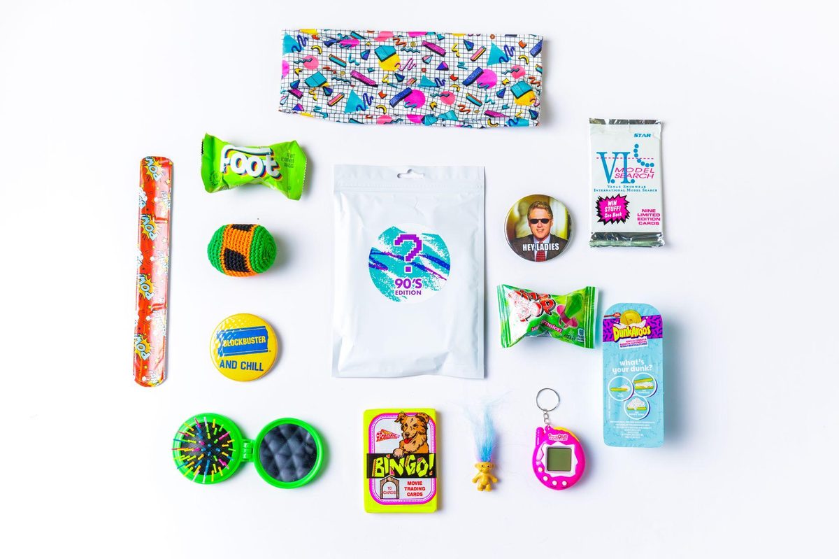 Mystery box items spread on a table — the modern alternative to bar games